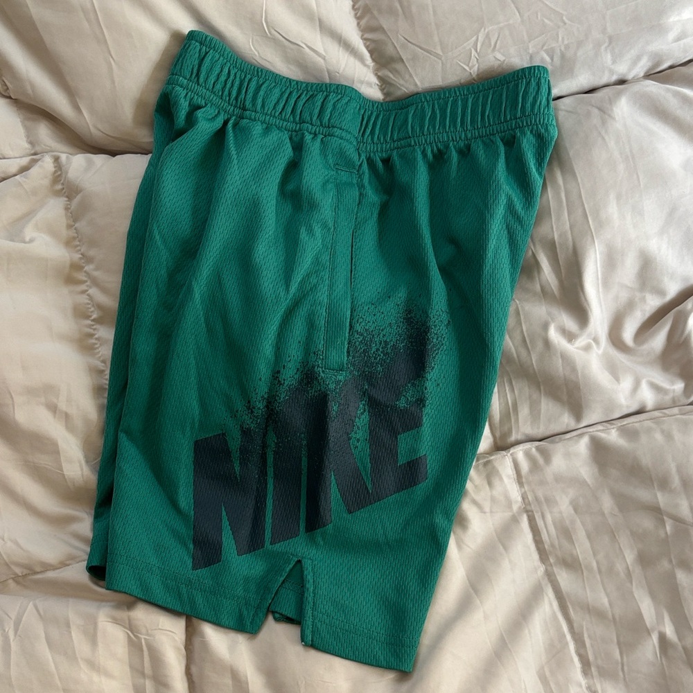 Nike Dri-fit Emerald Green Drawstring Gym Shorts with Charcoal Gray Logo Pockets